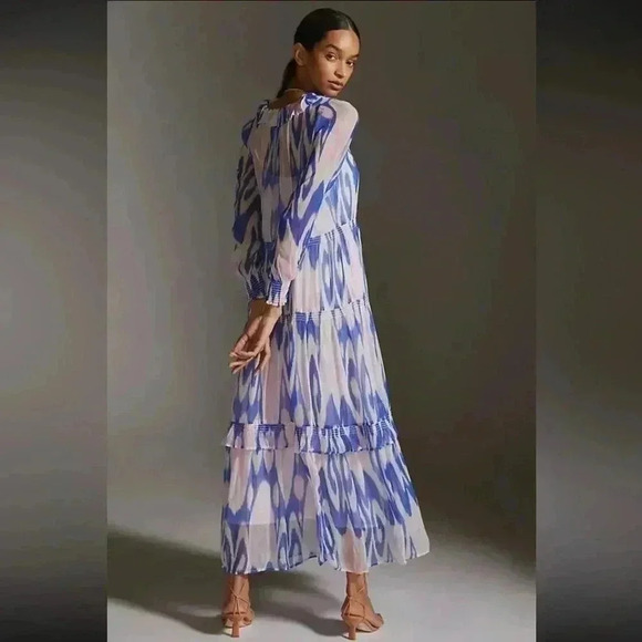 Anthropologie Marais Chiffon Maxi Dress Ruffled Tiers Sheer Tassel Beach Small - Picture 2 of 13